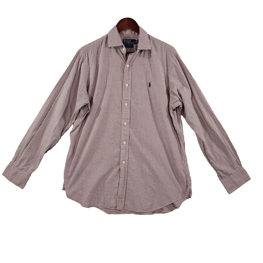 Polo Ralph Lauren Mens Dress Shirt Regent Classic Fit Button Up Plaid Red L